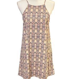 Lush Southwestern Print A-Line Halter Dress SMALL Biege Aztec Western Summer